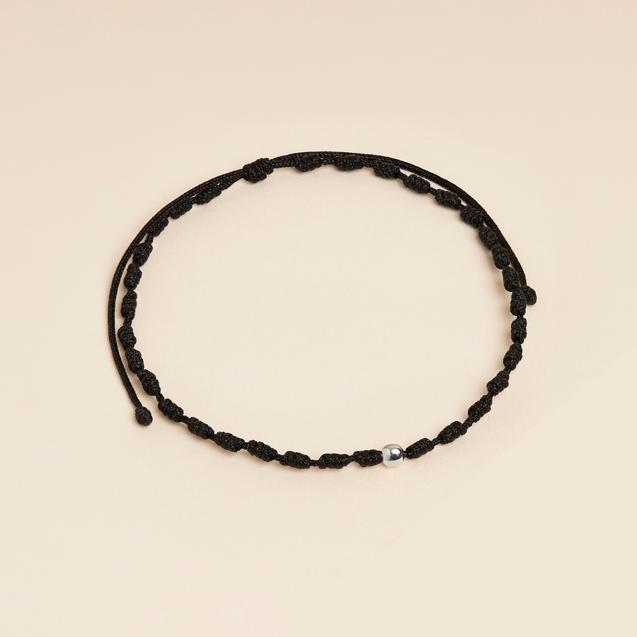 PULSERA NUDO PLATA | HILO NEGRO