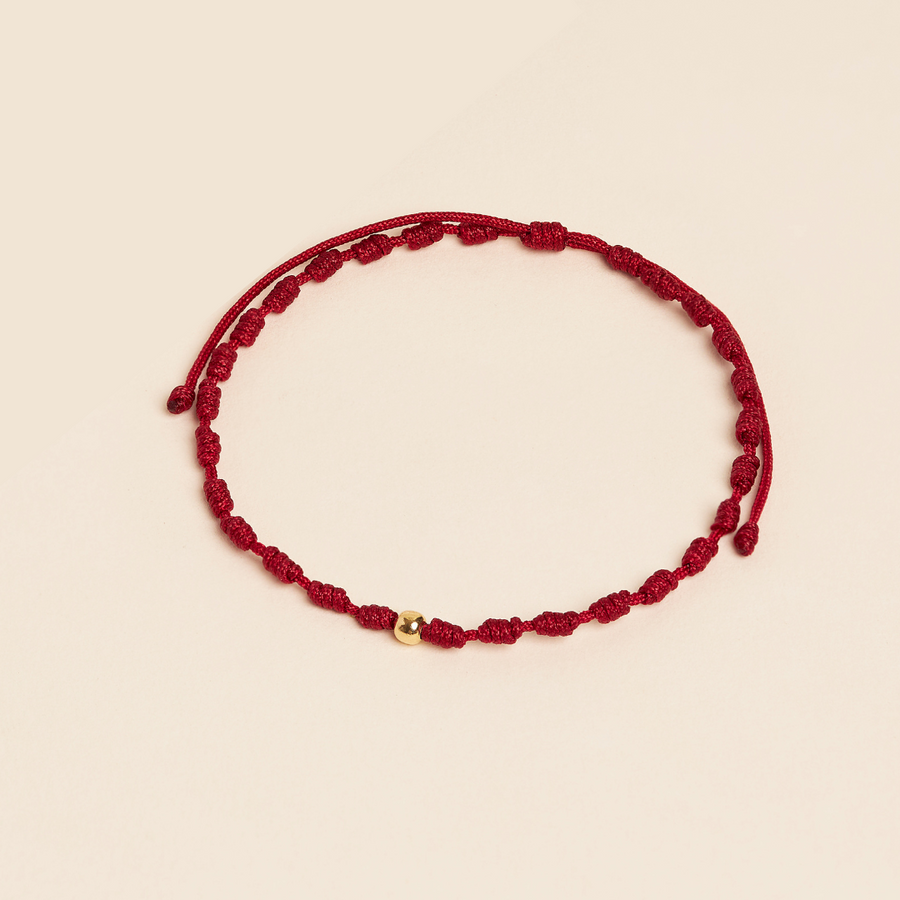 PULSERA NUDOS ORO18K HILO GUINDA | Unisex