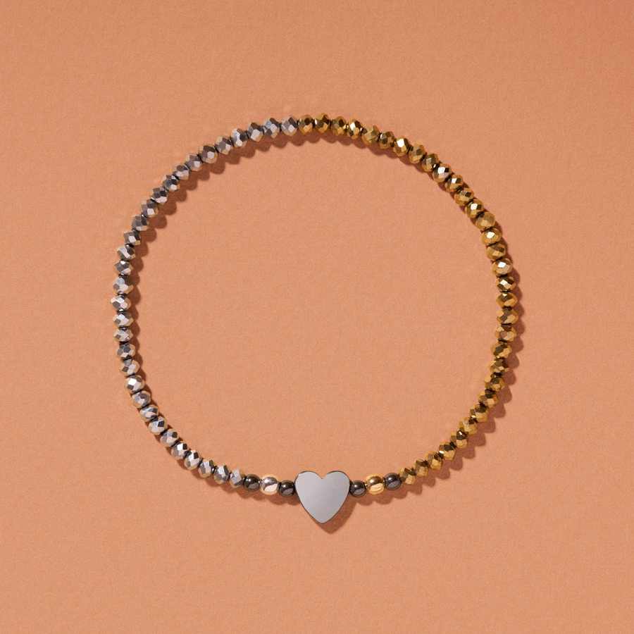 Pulsera con Corazón de Hematita, Bolita de Oro 18k y Plata 950 - Diseño Elegante - Marzué