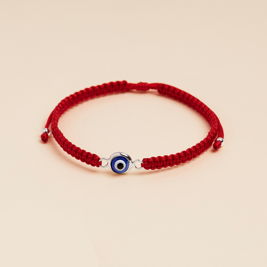 Pulsera Tejida con Punto Cruzado y Ojo Turco de Plata azul - Artesanía Exclusiva