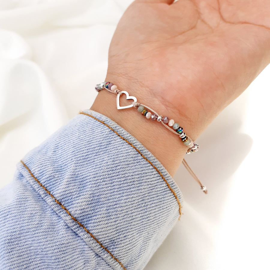 Pulsera de hilo corazón de plata | Marzué Joyería